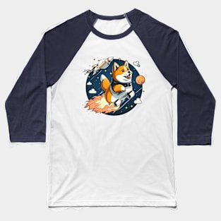 shiba inu flying into space with a rocket Baseball T-Shirt